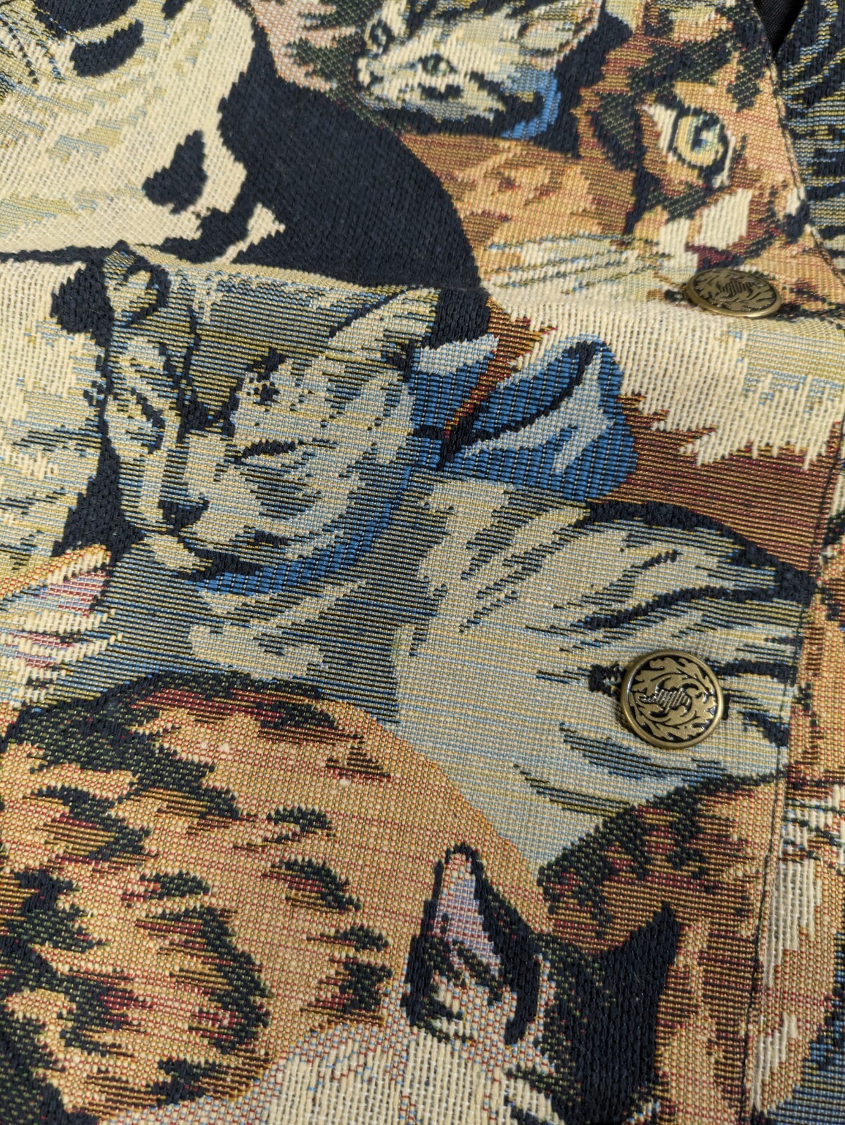 Vintage Nadia Embroidered KITTY CATS Tapestry Women’s XL Grandmacore Vest NEW v2