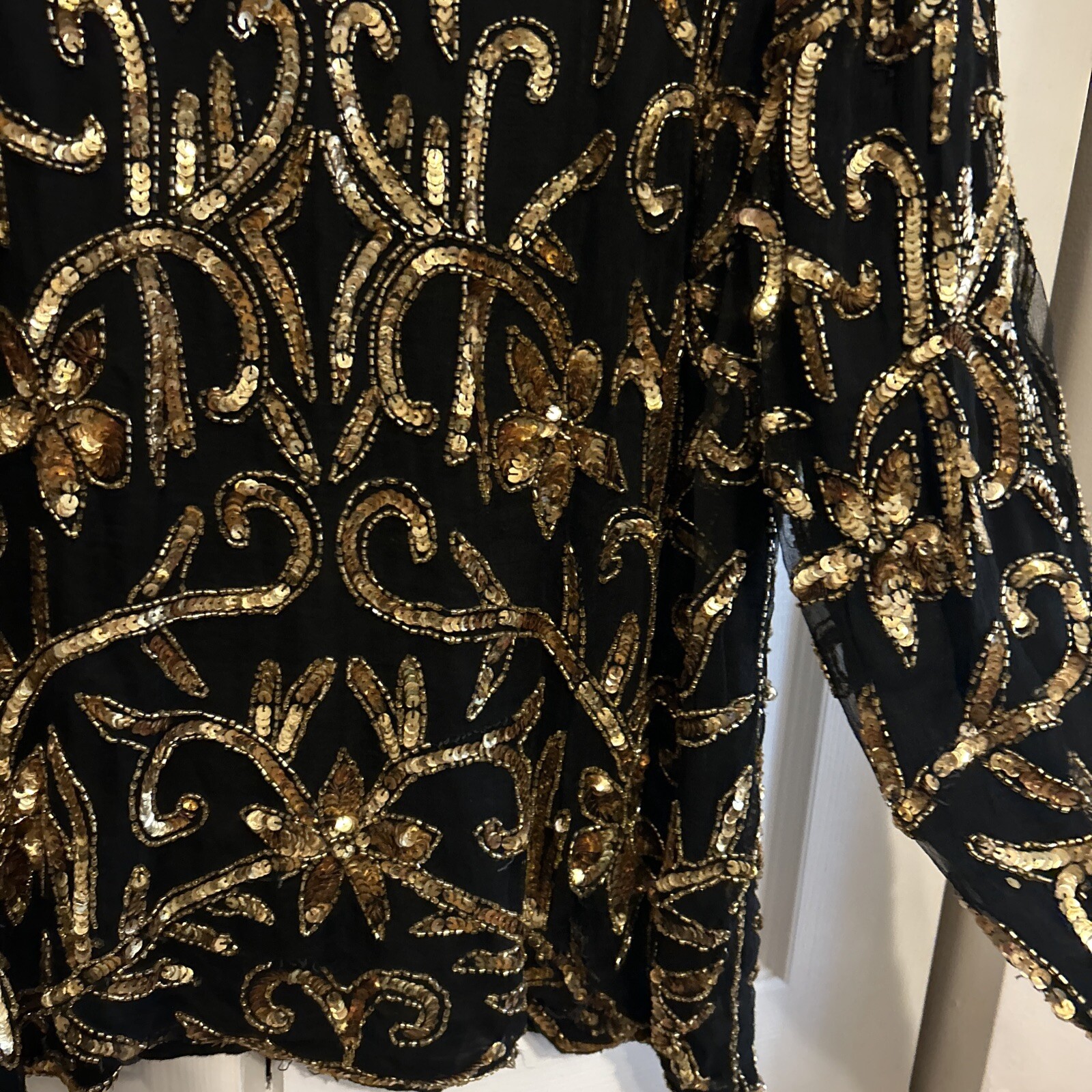 Vintage 1970s Jean For Joseph Le Bon Black/Gold Sequence Top Size XL