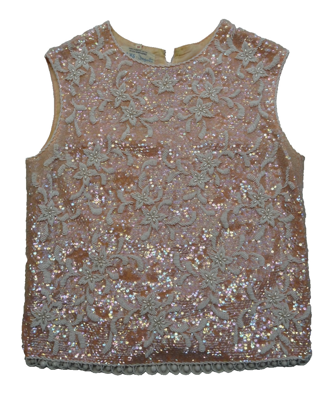 RNE M Hong Kong Sequin Beaded Sleeveless Evening Top VTG 60s 70s Lambs Wool
