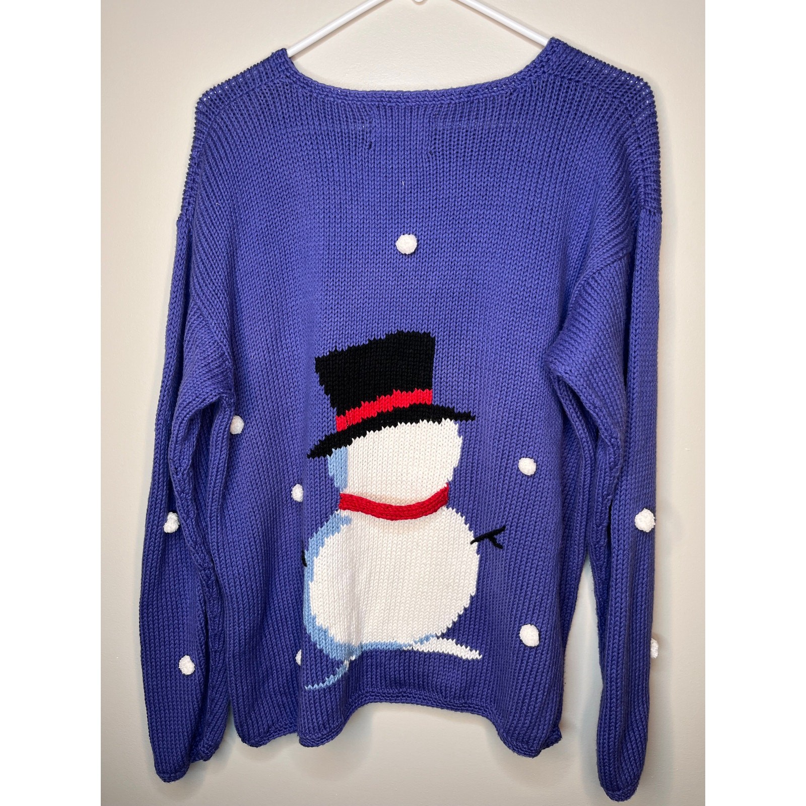 1990s Rey Wear Purple 3D Snowman Snowing Christmas Winter Scenic Sweater L