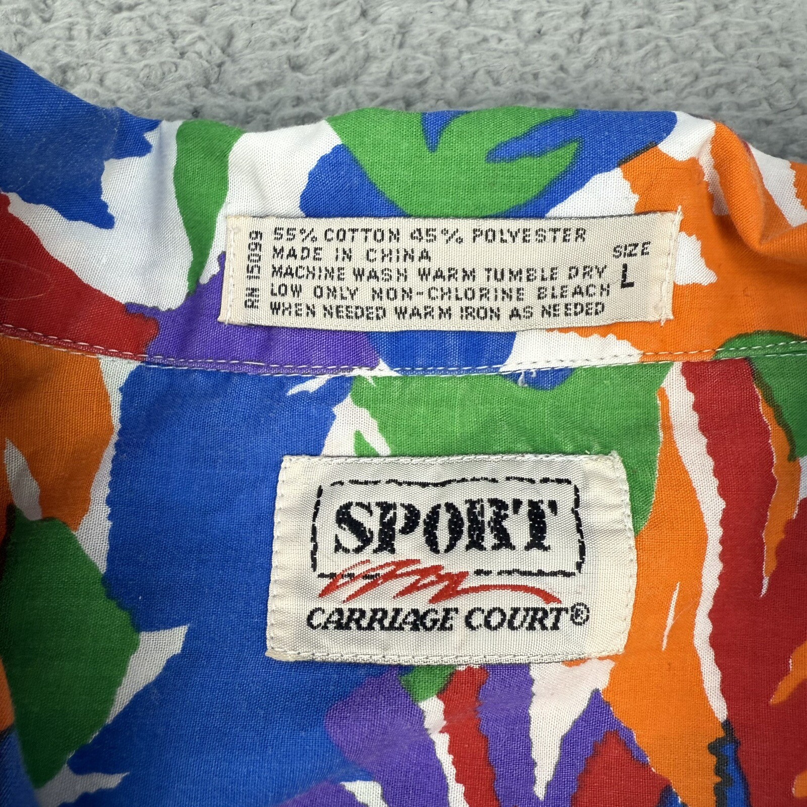Carriage Court Sport Hawaiian Shirt Womens Large Top Palm Leaf Beach Vintage 80s