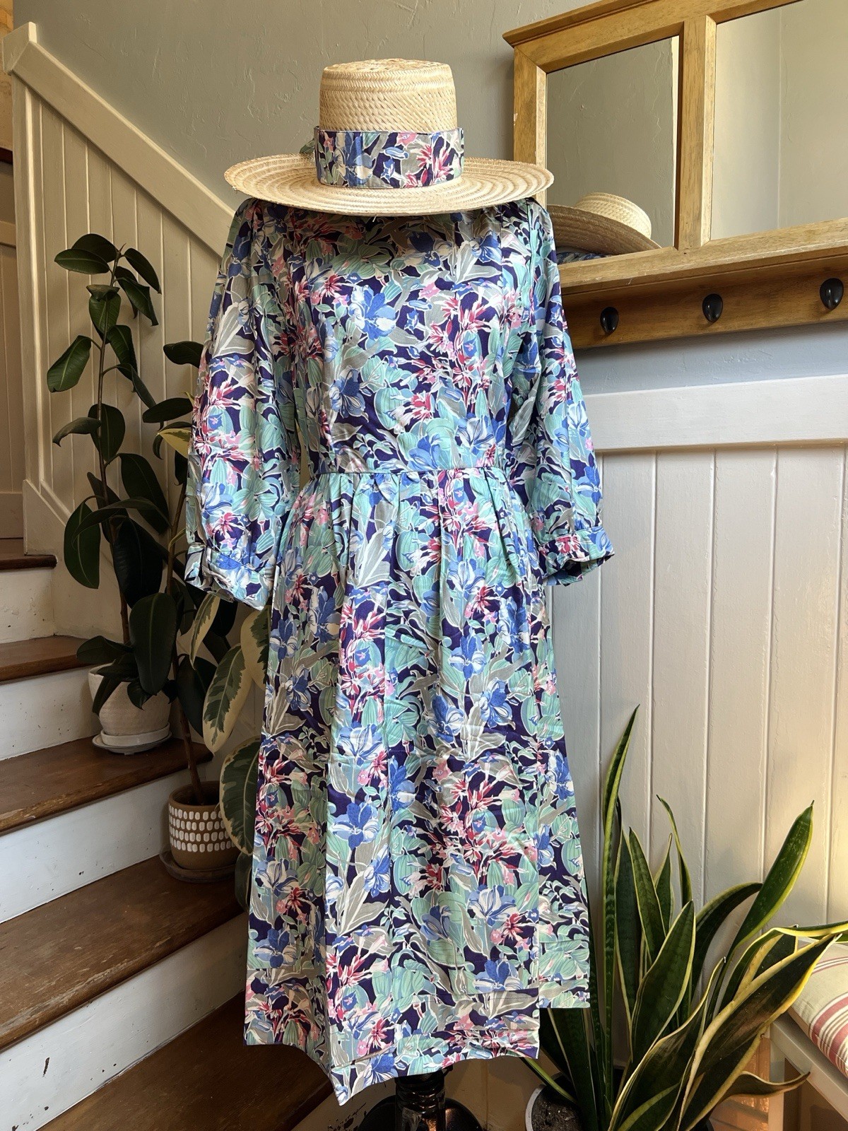 Rare Vintage Liberty of London 100% Silk Floral Print Dress UK 12 US 8 w/ Belt