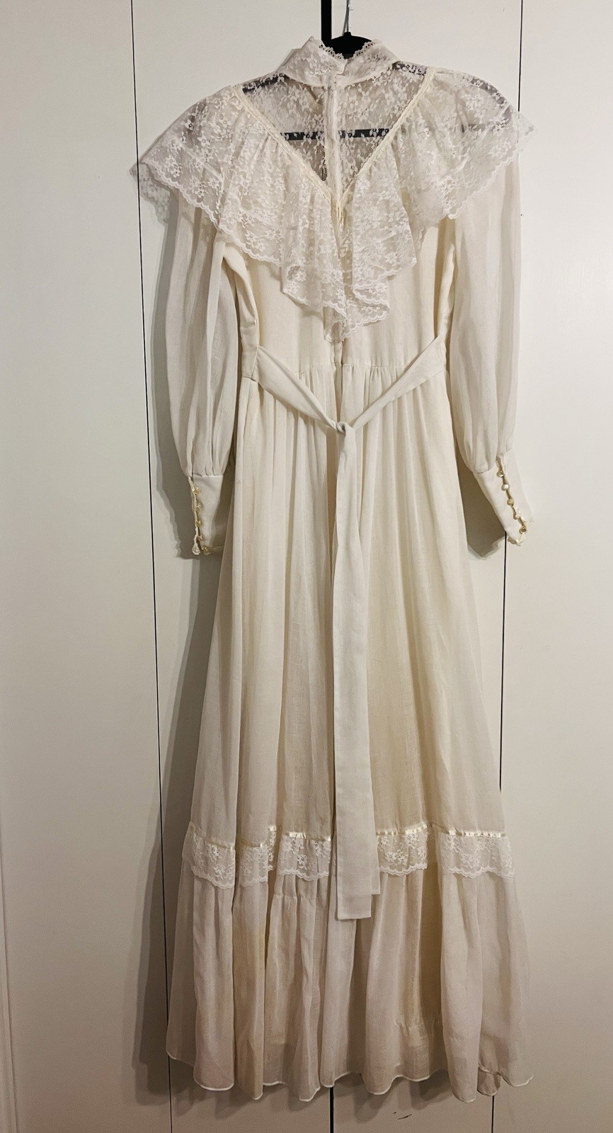 VTG 70s Candi Jones California Dress Ivory Prairie Lace Maxi Boho Cottagecore 11