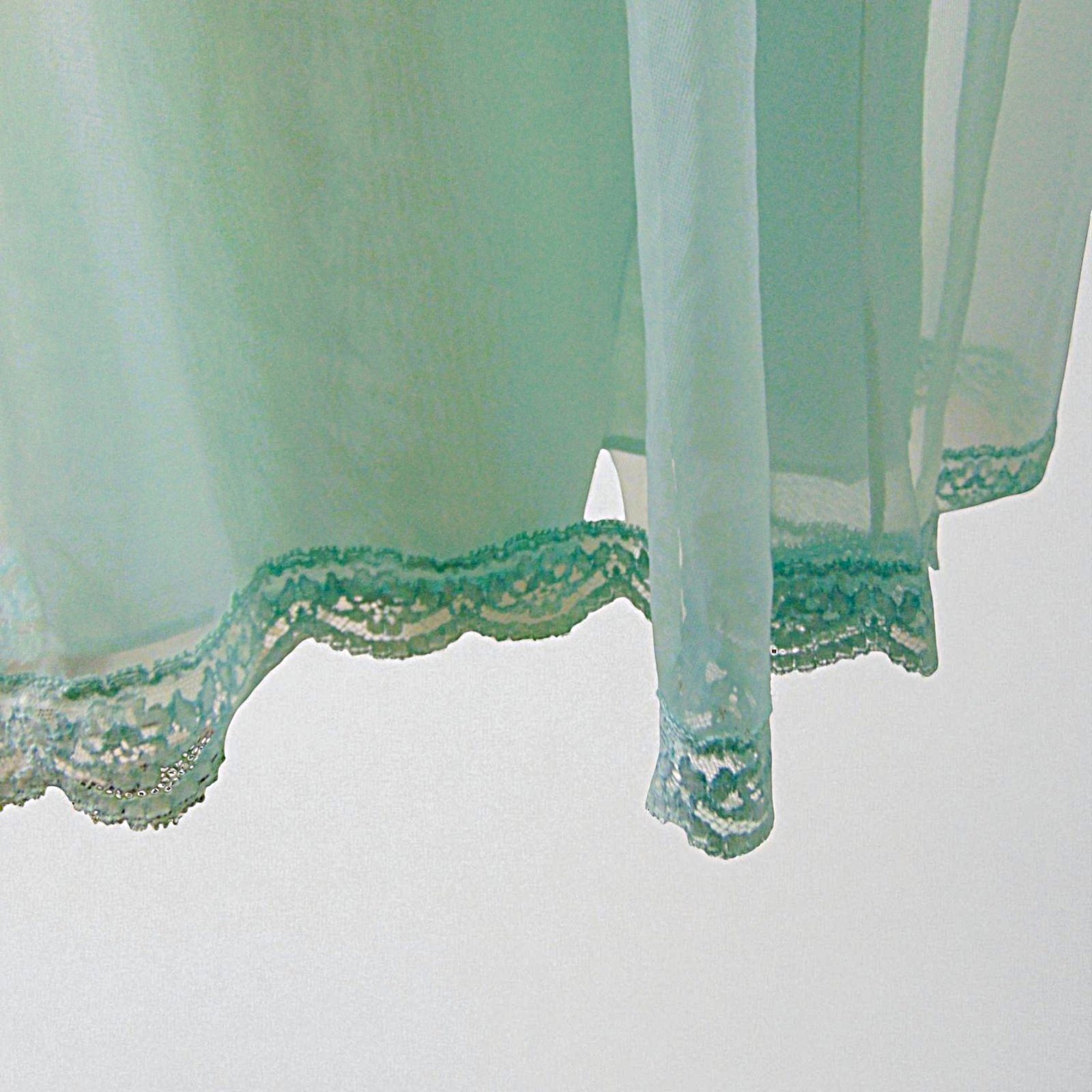 Vintage 1960s Van Raalte Aqua Chiffon Peignoir Set Lace Robe Nightgown Small