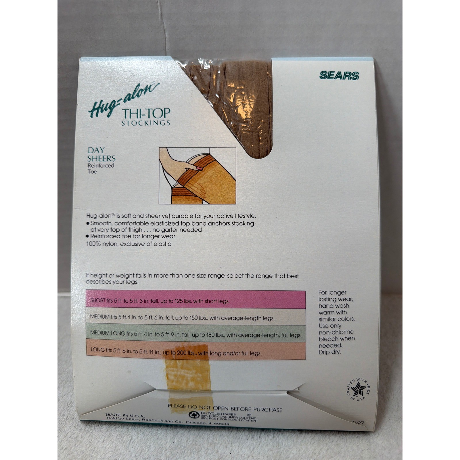 Vintage Sears Hug-alon Thi-Top Stockings Medium Long Nude 2 Pair Day Sheer