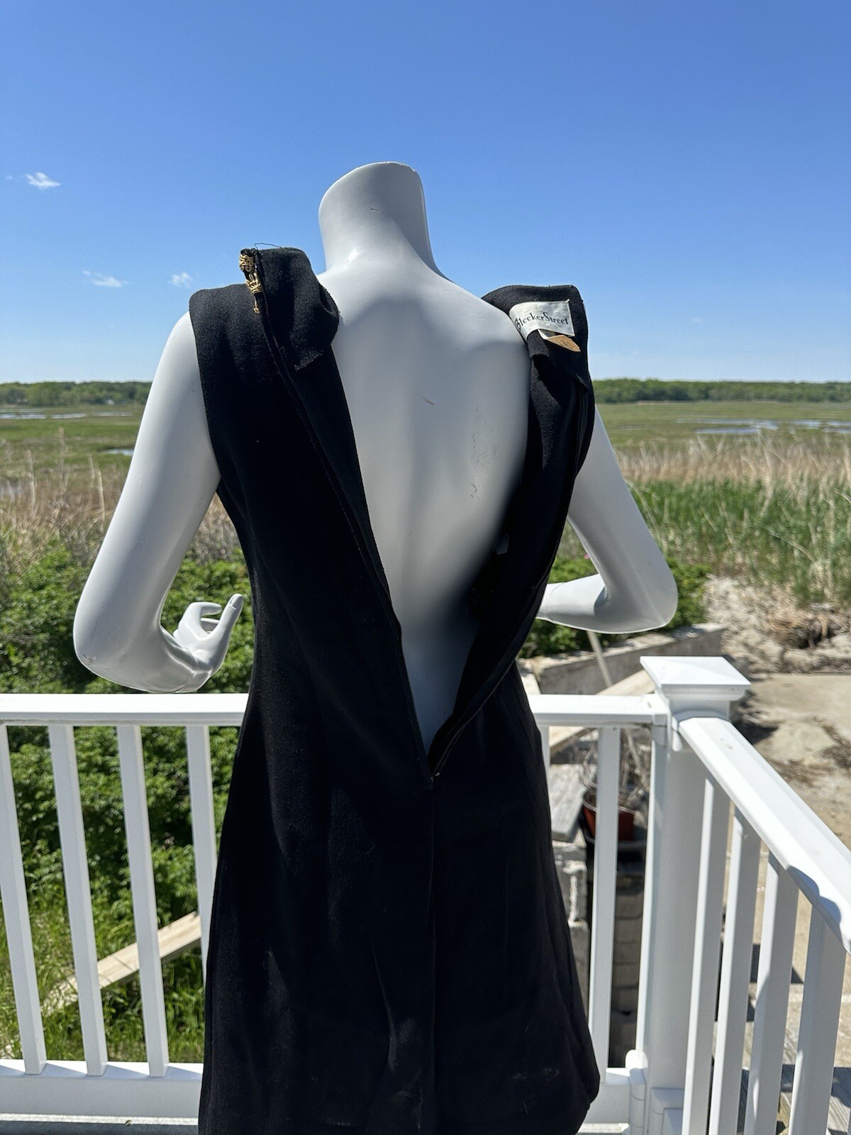 1960s Bleeker Street dress black cocktail shift gold trim 70s size 14 classic