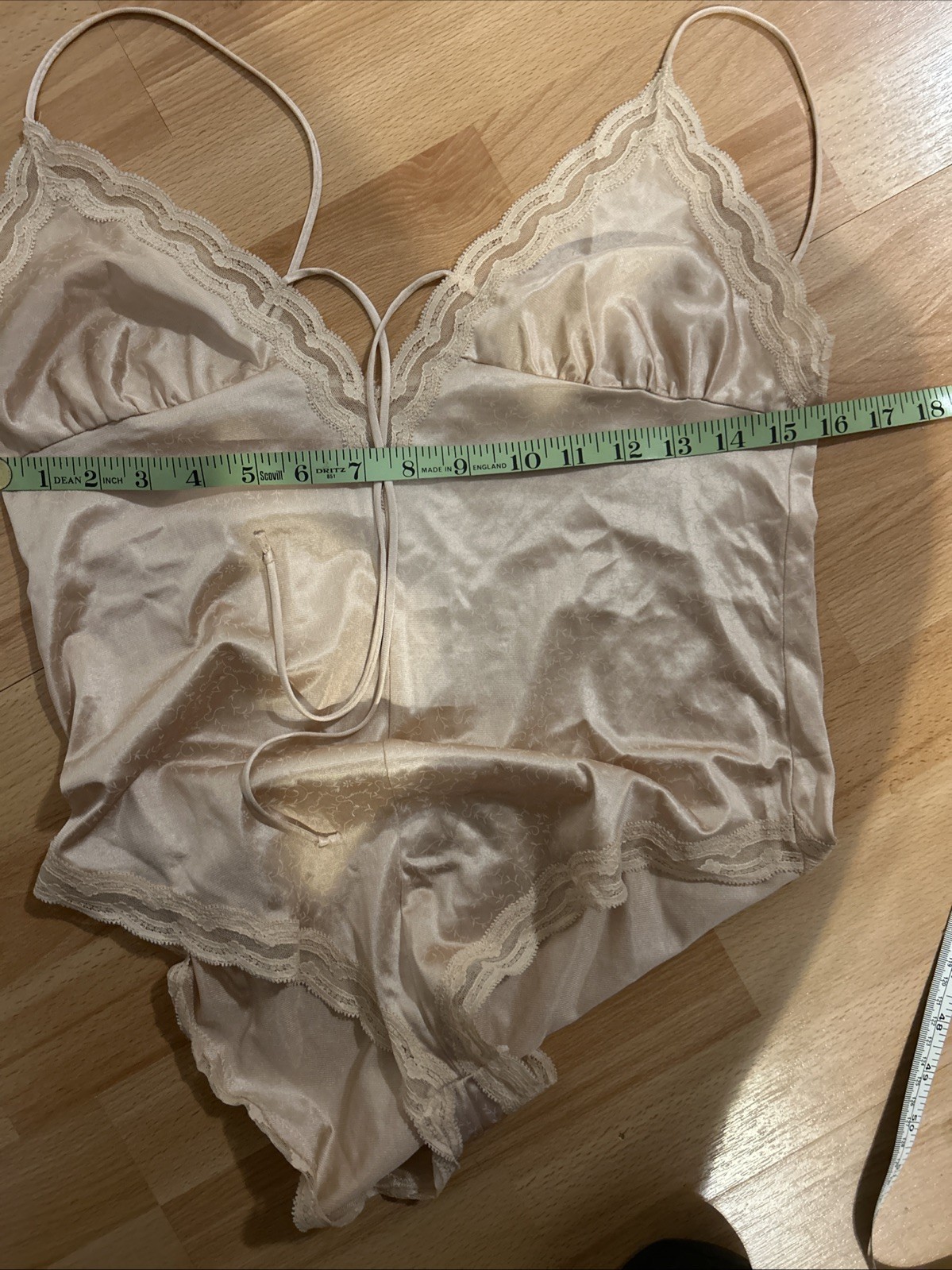 Vintage Designer Givenchy Light Nude Tan Lace Trim, Bodysuit Teddy Small