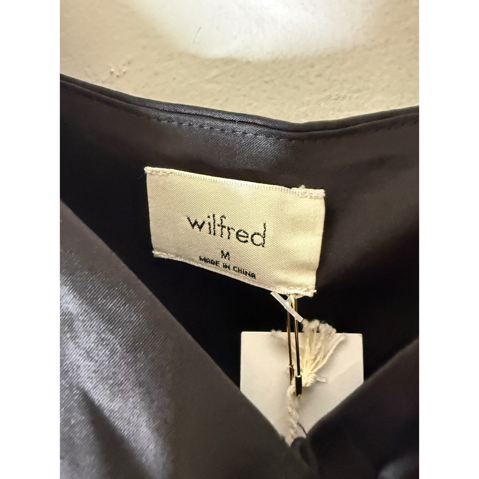 Aritzia Wilfred verso cami black satin rouched front medium NWT