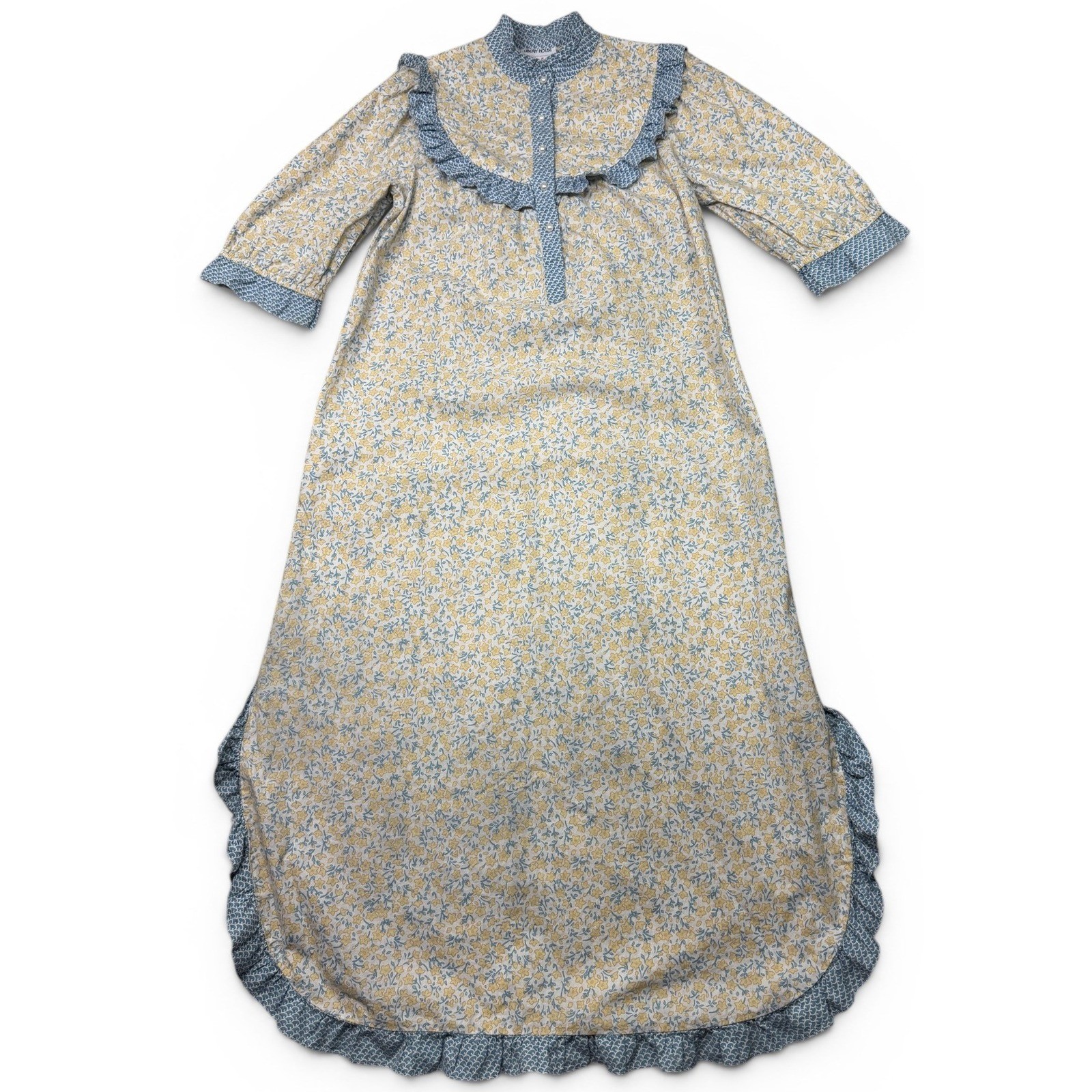 Vintage Liberty House Dress Women M Petite Yellow Blue Floral Good Times Ruffle