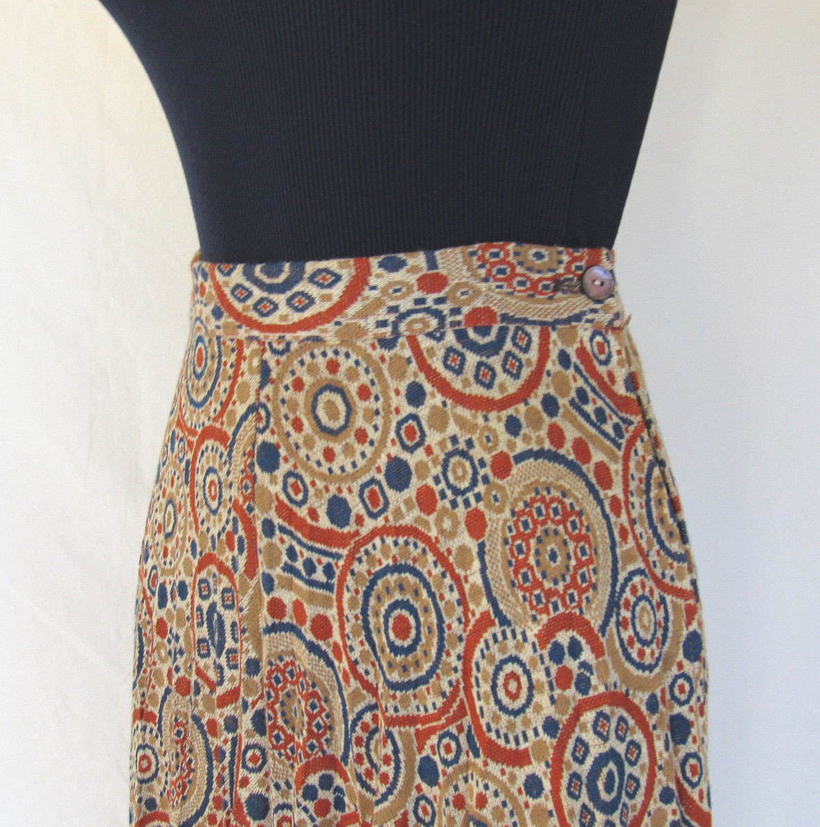 VITAGE 1960s MOD RT JRS. COTTON WOOL SKIRT CREAM BLUE COGNAC BRONXE TAN