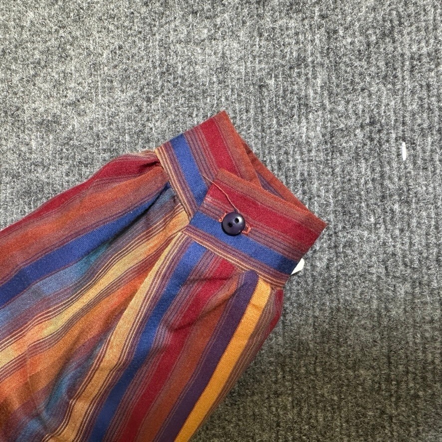 John Weitz Vintage 80s Blouse Band Collar Striped Multi-Color Long Sleeve Size 8