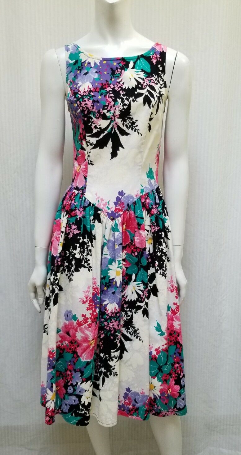 Vintage 80/90s EBER San Francisco Floral Double Bow Back Dress – Size XS/S – EUC