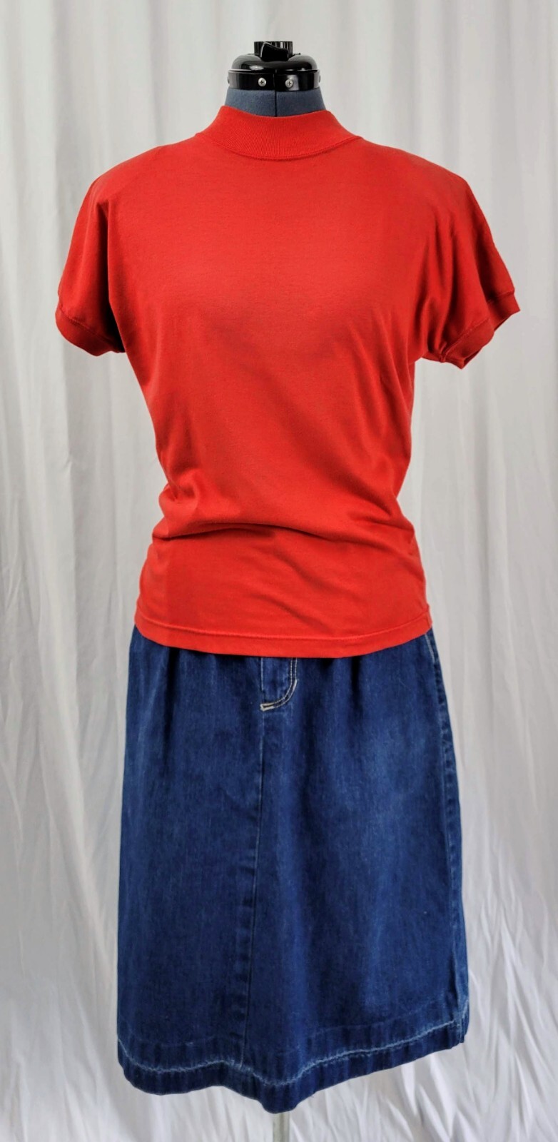 Vintage Red Knit Drop Sleeved Mock Turtleneck Top Size Medium