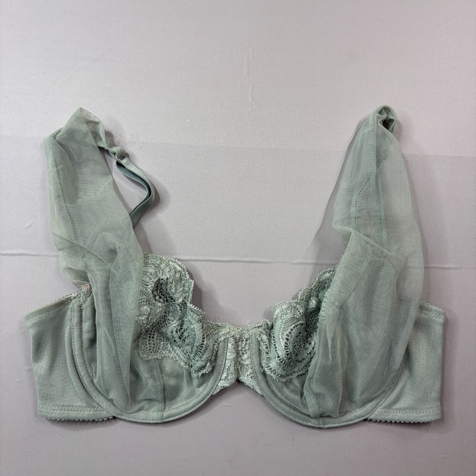 Vintage Victoria’s Secret Bra 34C Green Mesh Overlay Straps Sissy Underwire 1901