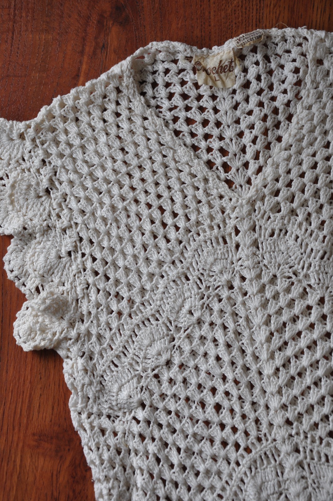 70s Cream Crochet Bohemian Knit Tank Top Sleeveless Pullover Sweater Women S M