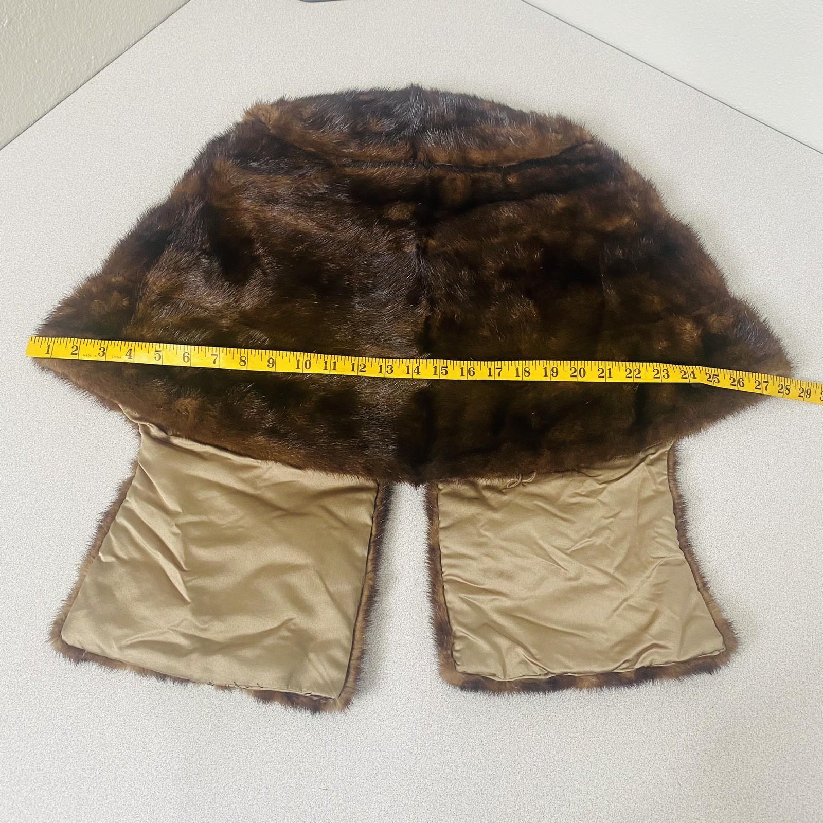 Vtg MINK Fur Stole Shawl Cape Capelet Mahogony Brown Couture Tails Pockets NICE