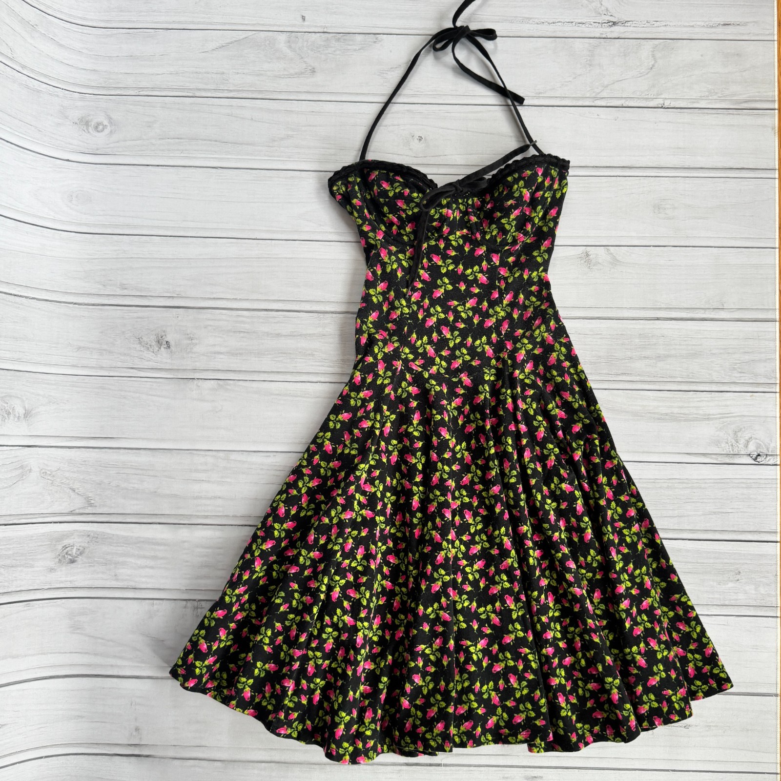 BETSEY JOHNSON Rosebud Floral Y2K „VINTAGE” Punk Label Stretch Cotton Dress P XS