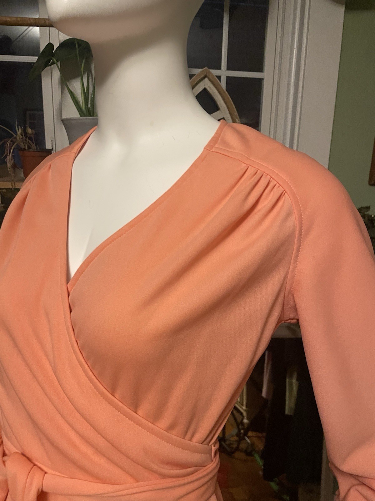 Vtg 60s 70s Faux Wrap Maxi Dress 36 Bust 26 Waist
