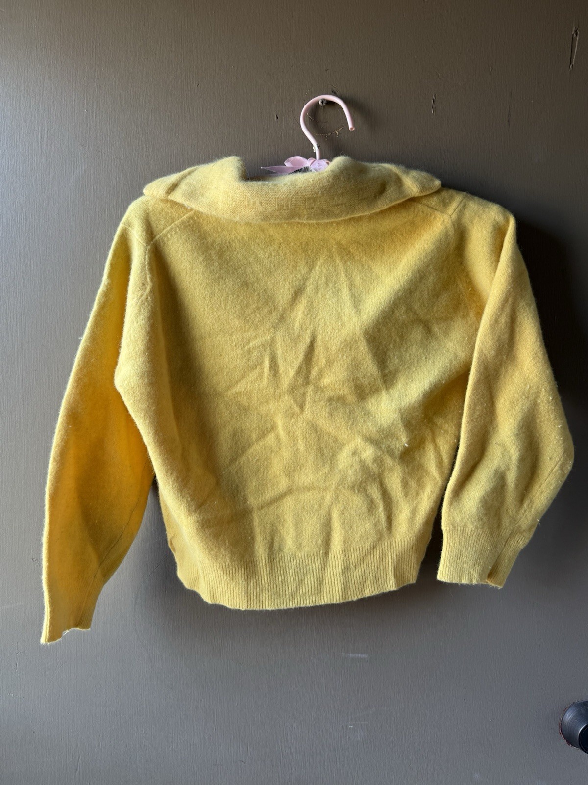 Vintage 1940s 1950s Wool Cardigan Sweater Button Up Rockabilly Womens Yellow
