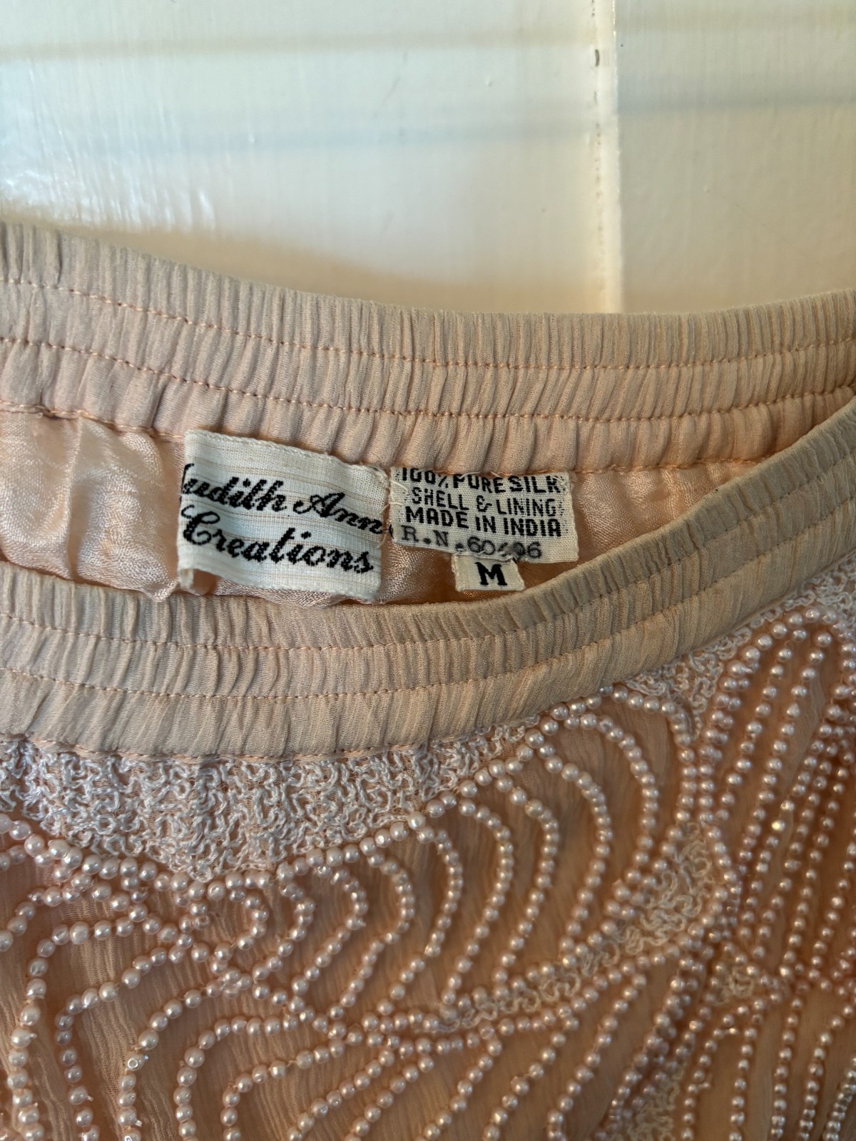 Judith Ann Creations Sequin/Pearl 2 pc Silk Pink Sz M