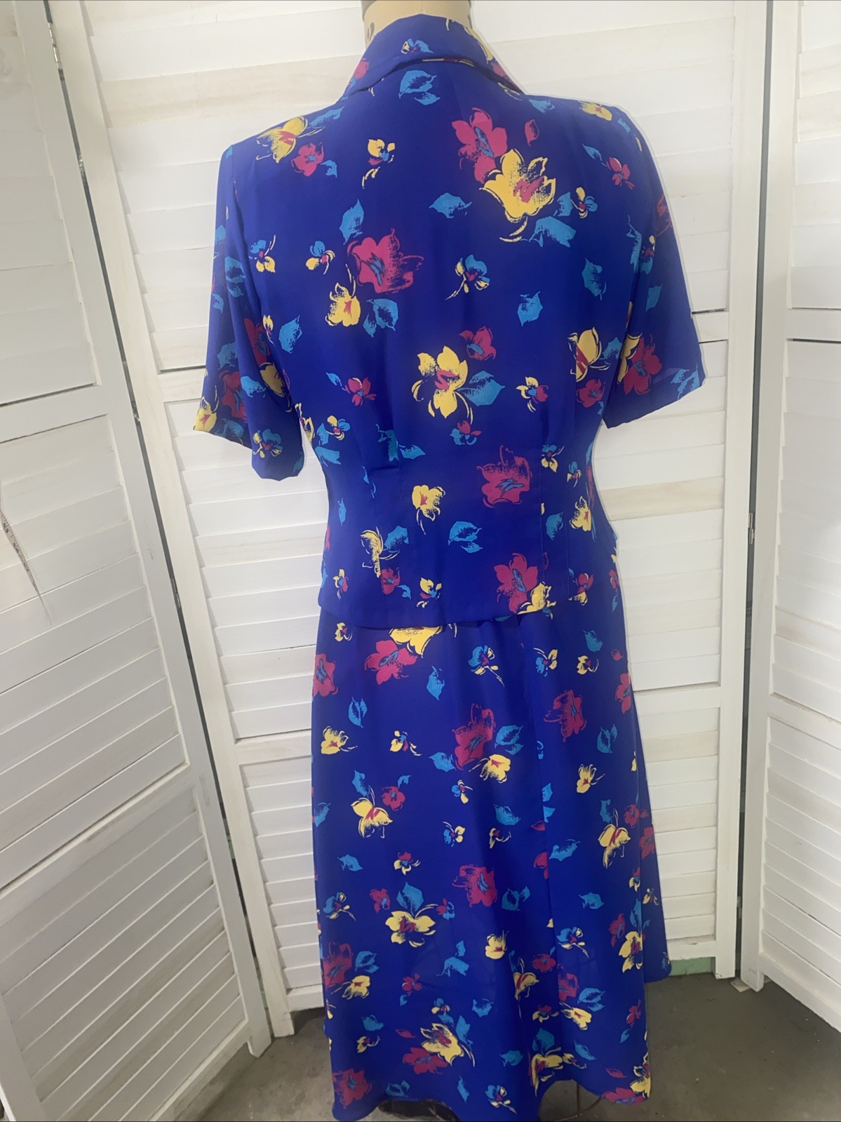 Vintage 80s JOHN RICHARD Dress Set Skirt Blouse Blue Floral Juniors 9/10 Medium