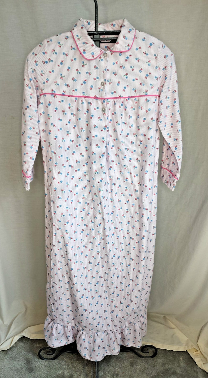Vintage Jodie Arden Flannel Nightgown Sz Med Floral Pink Blue Granny Cottagecore