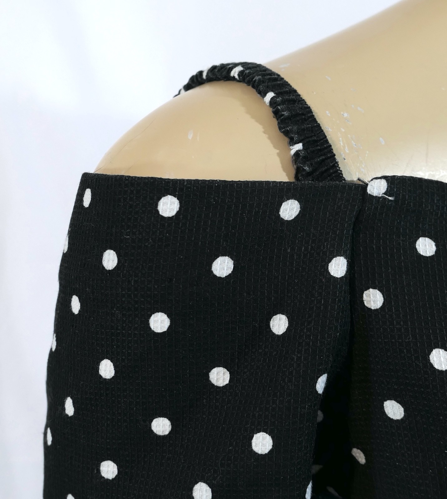 Vintage 80s New Wave Cold Shoulder Crisp Fit Flare Tulle Polka Dot Mini Dress XS