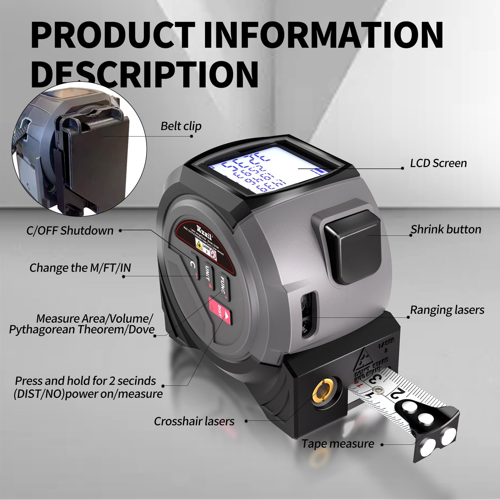 Laser Tape Measure 3-in-1 131ft Laser Measuring Tape & 16ft Woodworker Tape Meas