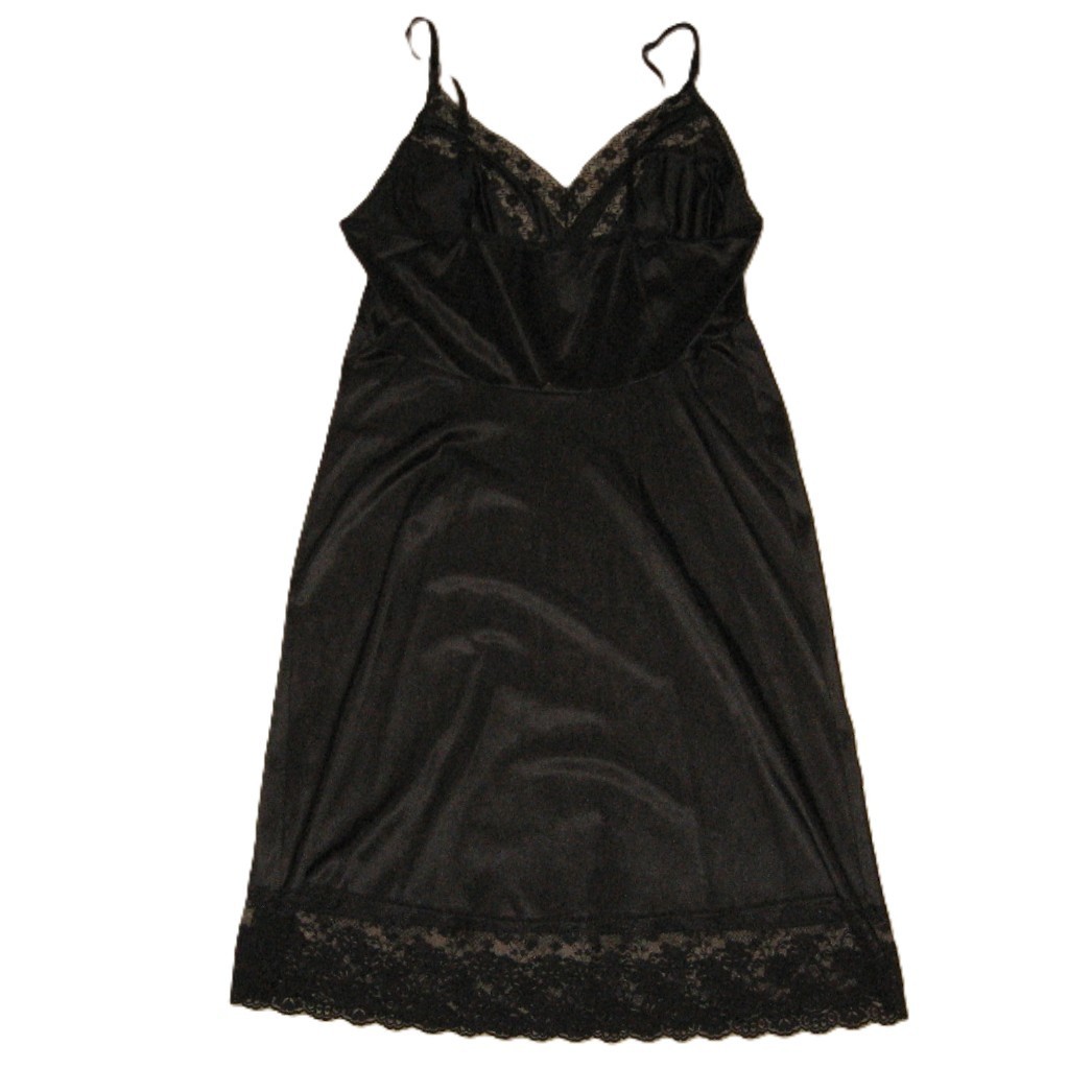Vintage Ashley Taylor Full Slip Size 36 Sexy Black Lace Antron III Nylon USA