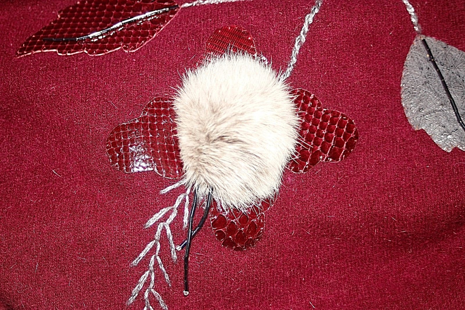 LONTHAR VINTAGE Angora Sweater Chinchilla Appliqués Work of Art Sz L/XL *VG-EXC