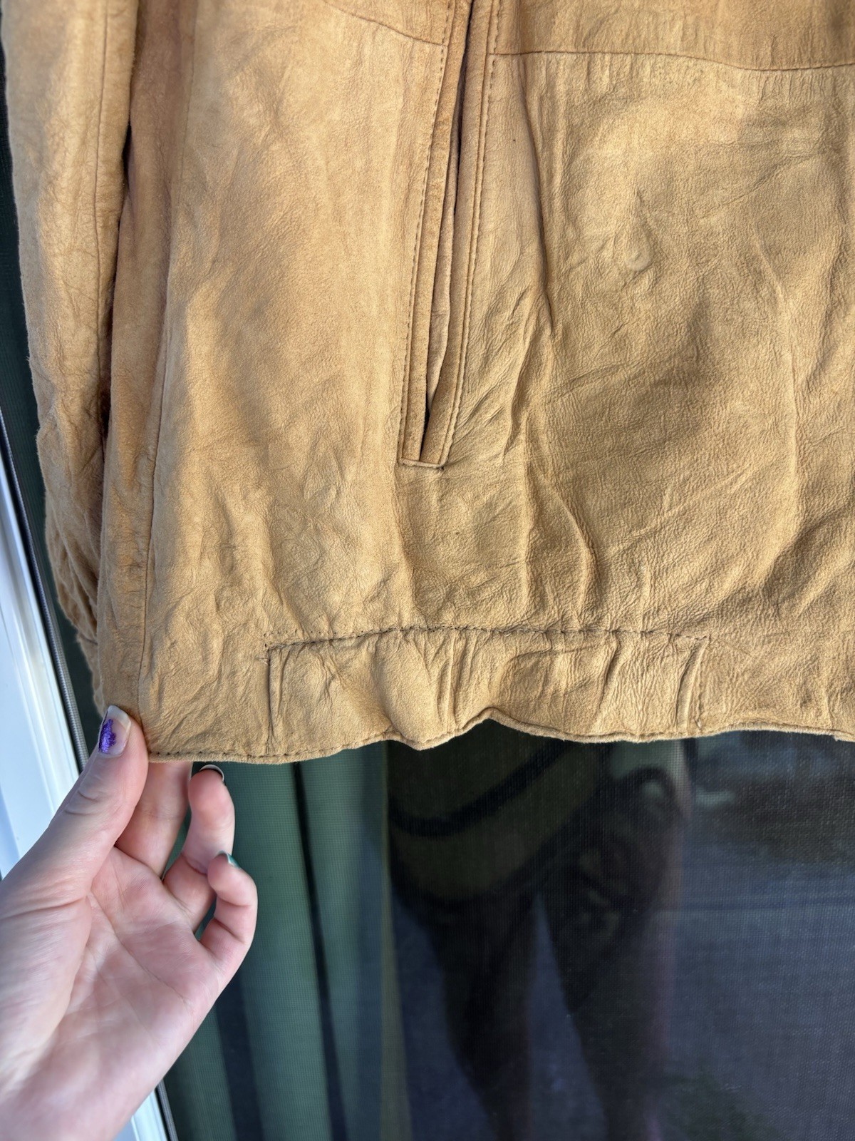 Vintage Leather Jacket Soft Tan Rafael Women’s Size 6 Button Up Pockets Lined