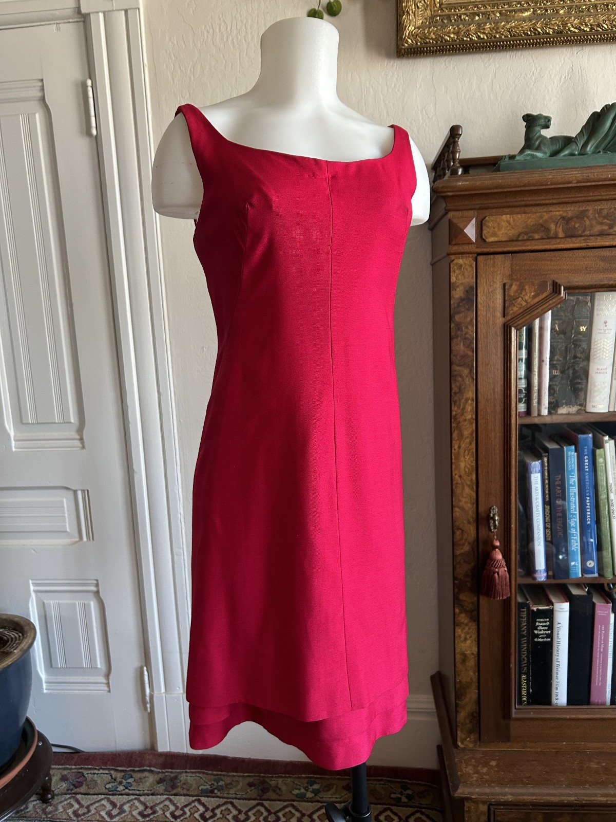 Vintage 60s Magenta Pink Mod Midi Dress Minimal vtg sz M Wiggle Sleevless