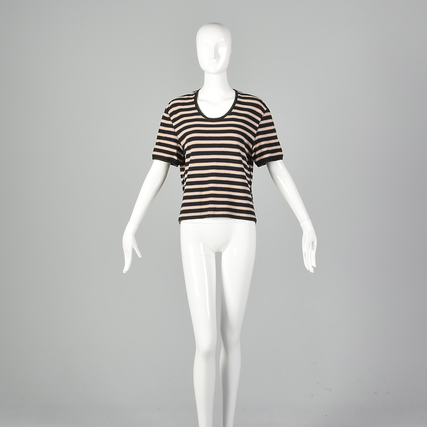 L Sonia Rykiel Black Pink Sweater Designer Striped Short Sleeve Knit Top VTG