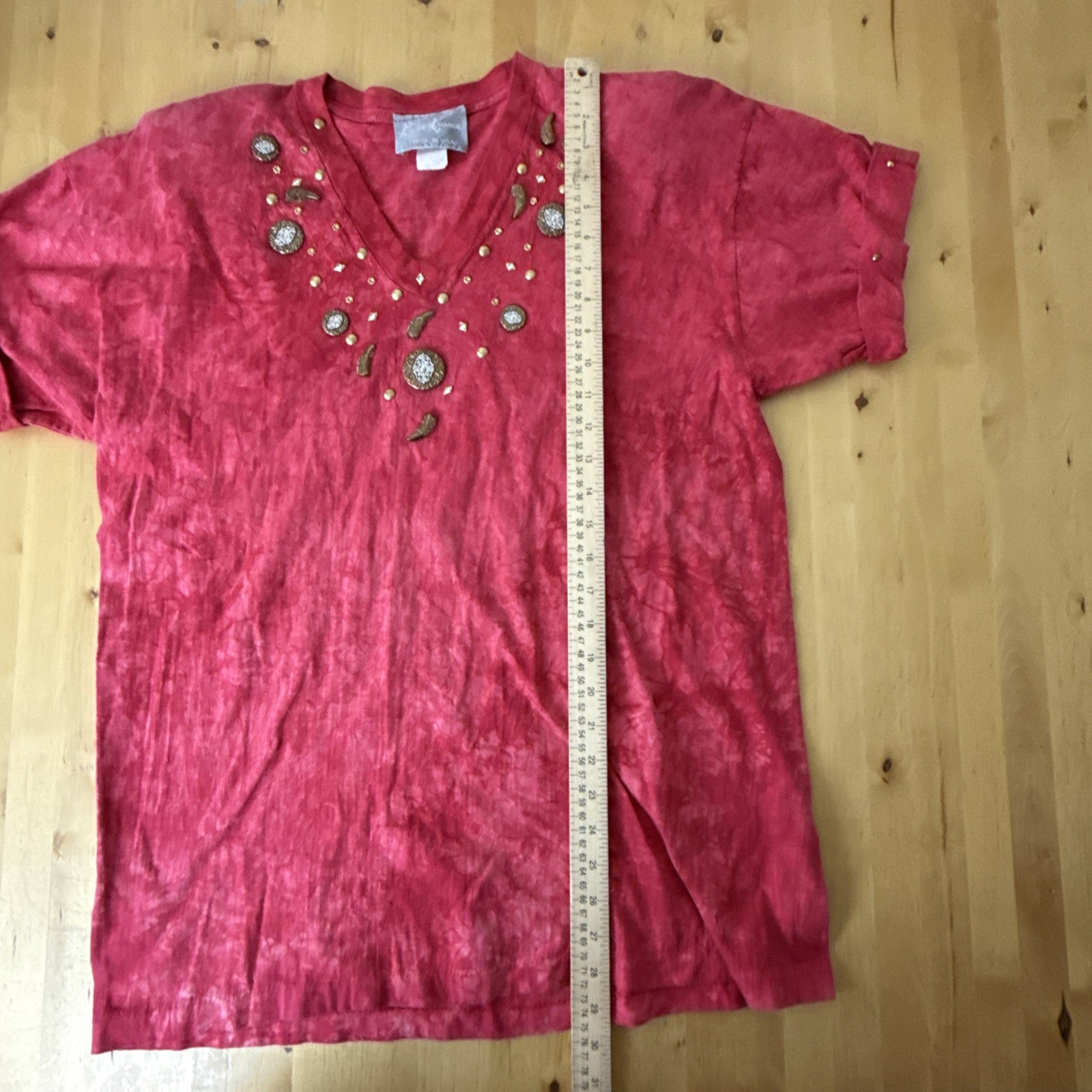 VTG Cover Charge Womens Top Embellishments Pink Tie-dye Shoulder Pads 80’s USA