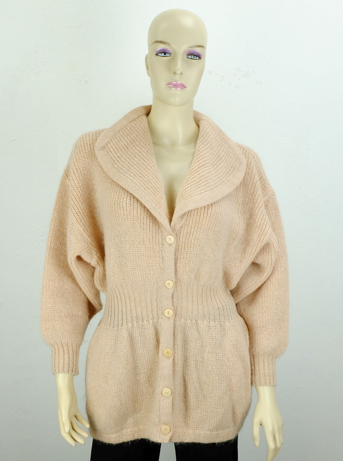 vintage rodier france cardigan mohair size M dusky pink large collar