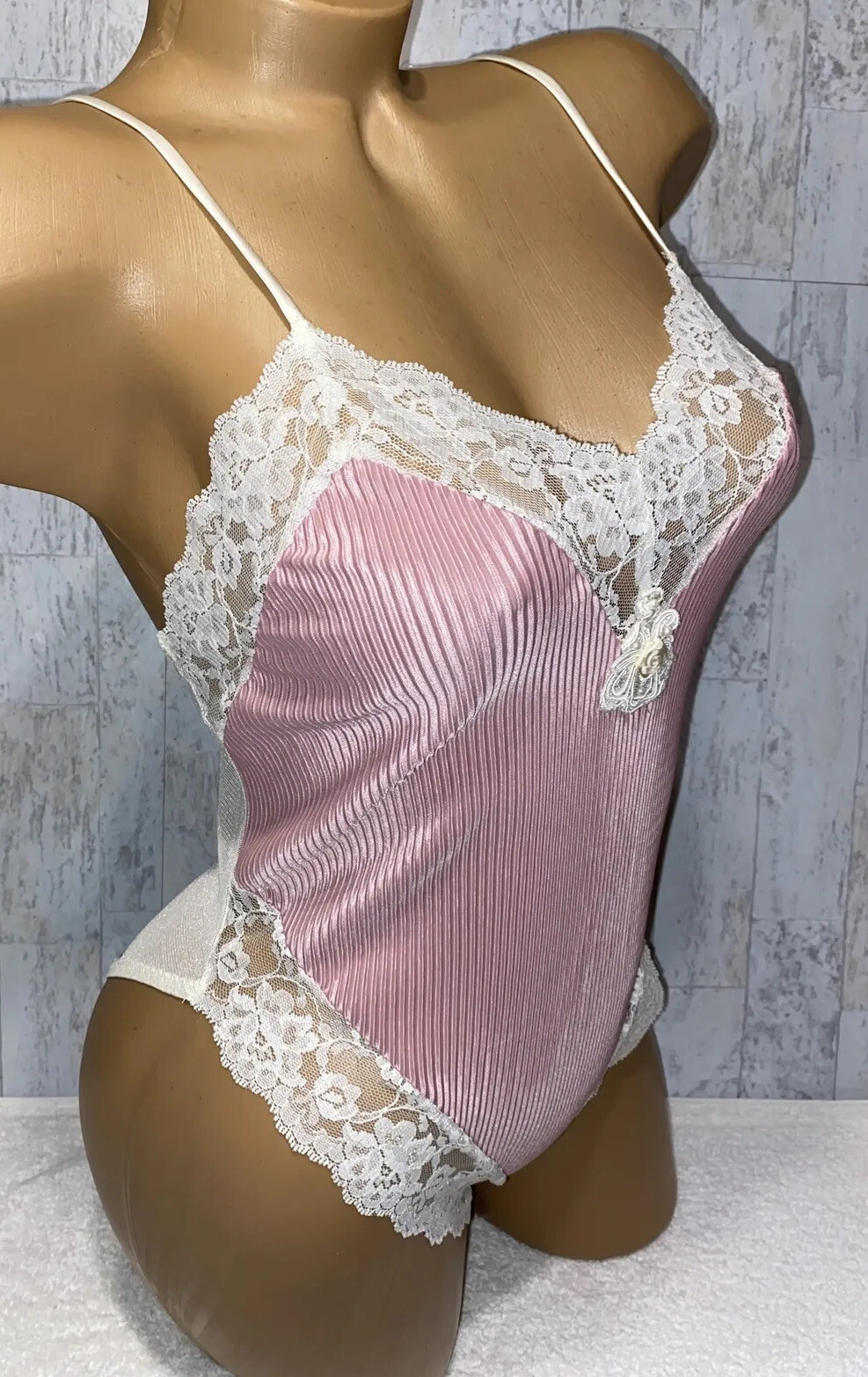 VTG Teddy DELICATES Nylon Lace Body Play Suit One Piece Corset Top Romper #L77
