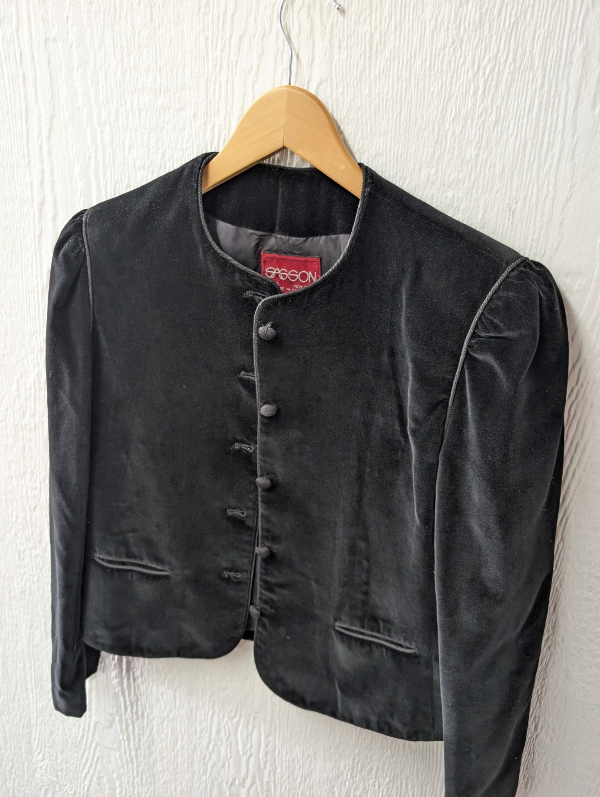 Vintage 80s Sasson Black Velvet Jacket Blazer Whimsigoth Glam Punk Retro 10/11