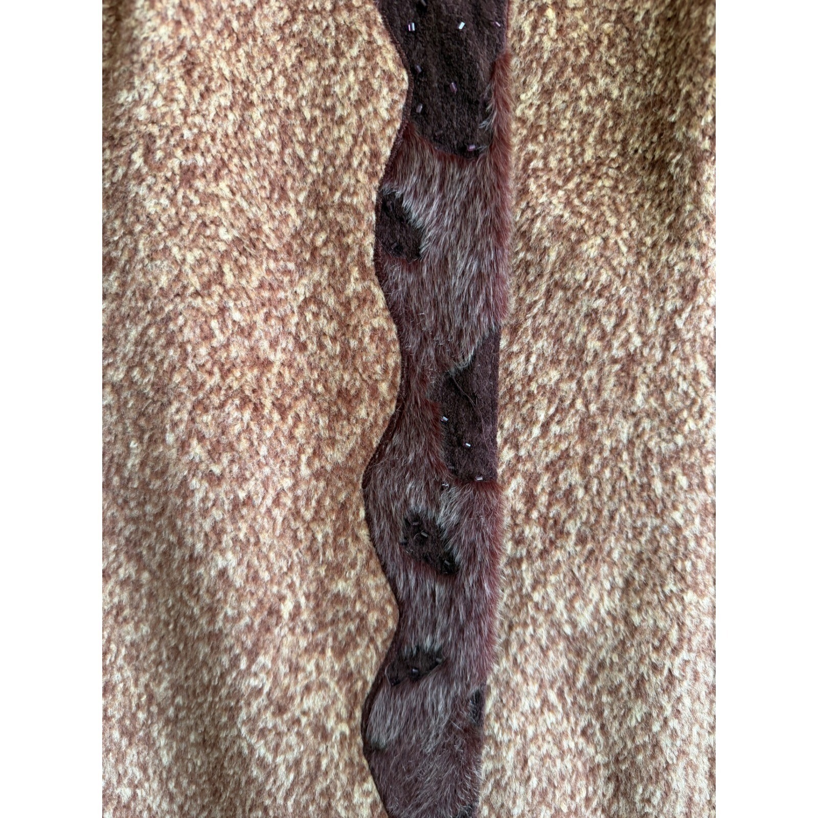 Rich Auntie Coat Pengcheng Vintage Faux Fur Trim Boucle Coat Brown Beaded