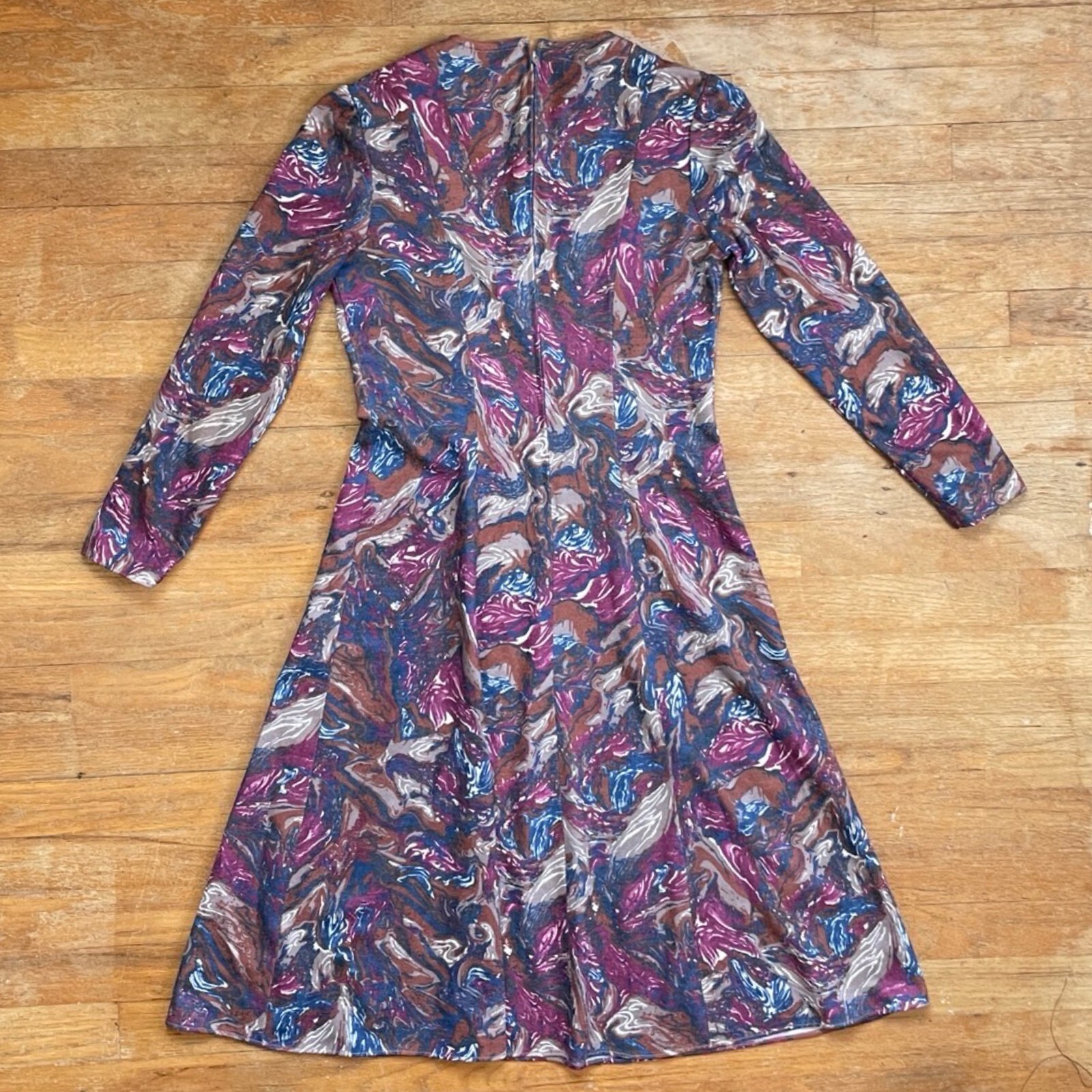 Vintage Abstract Print Dress Size Small 1980s Fine Knit Colorful Poly/Wool Blend