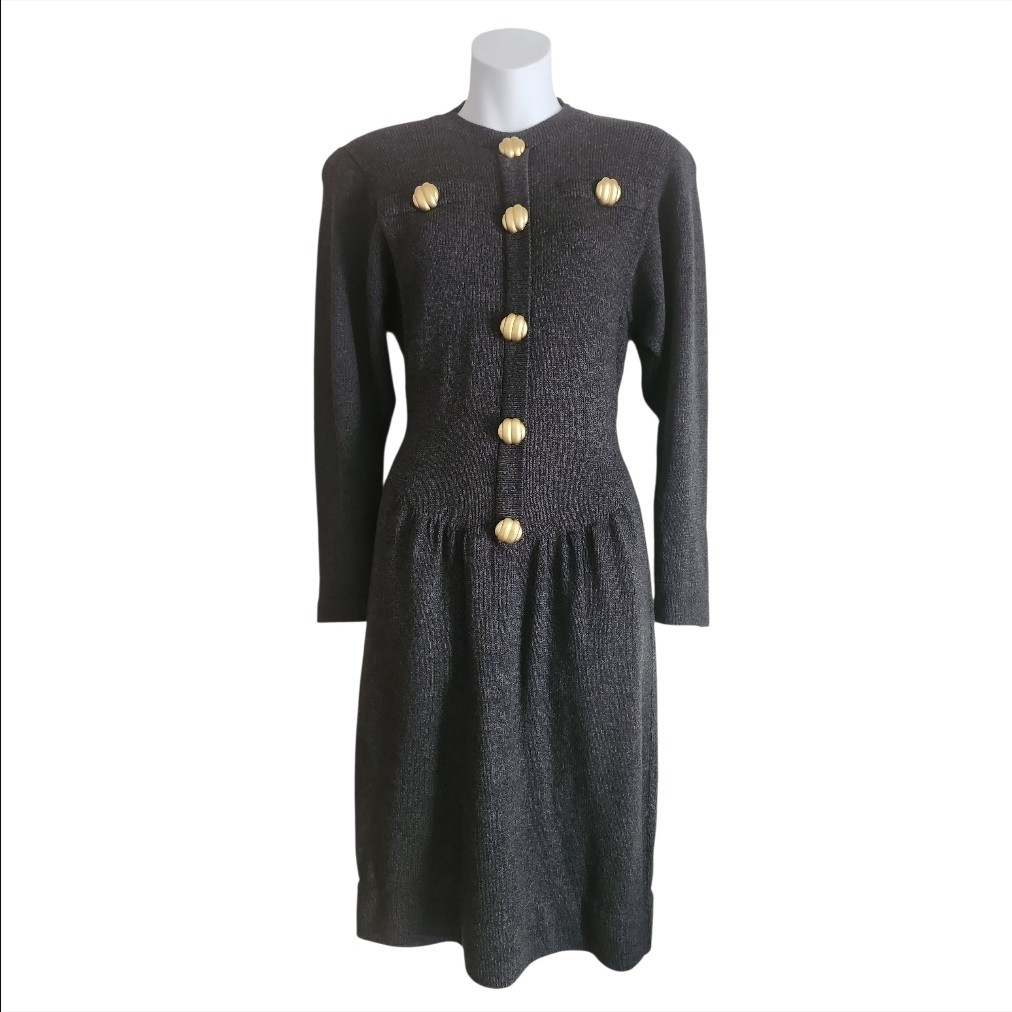 Vintage Don Sayres for Wellmore Long Sleeve Wool Sweater Dress Gold Buttons Sz 4