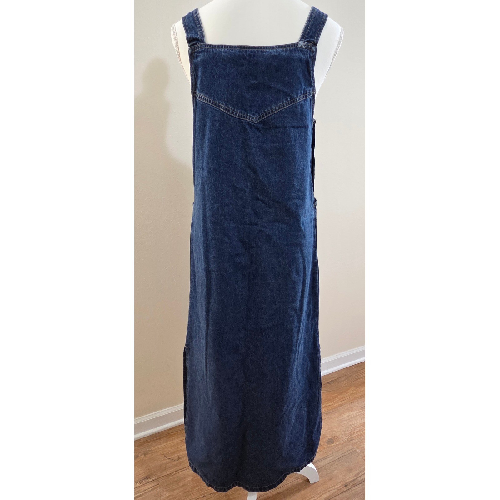 Sunshine Apparel Vintage Denim Overall Maxi Dress Dark Wash Grommet Detail Small