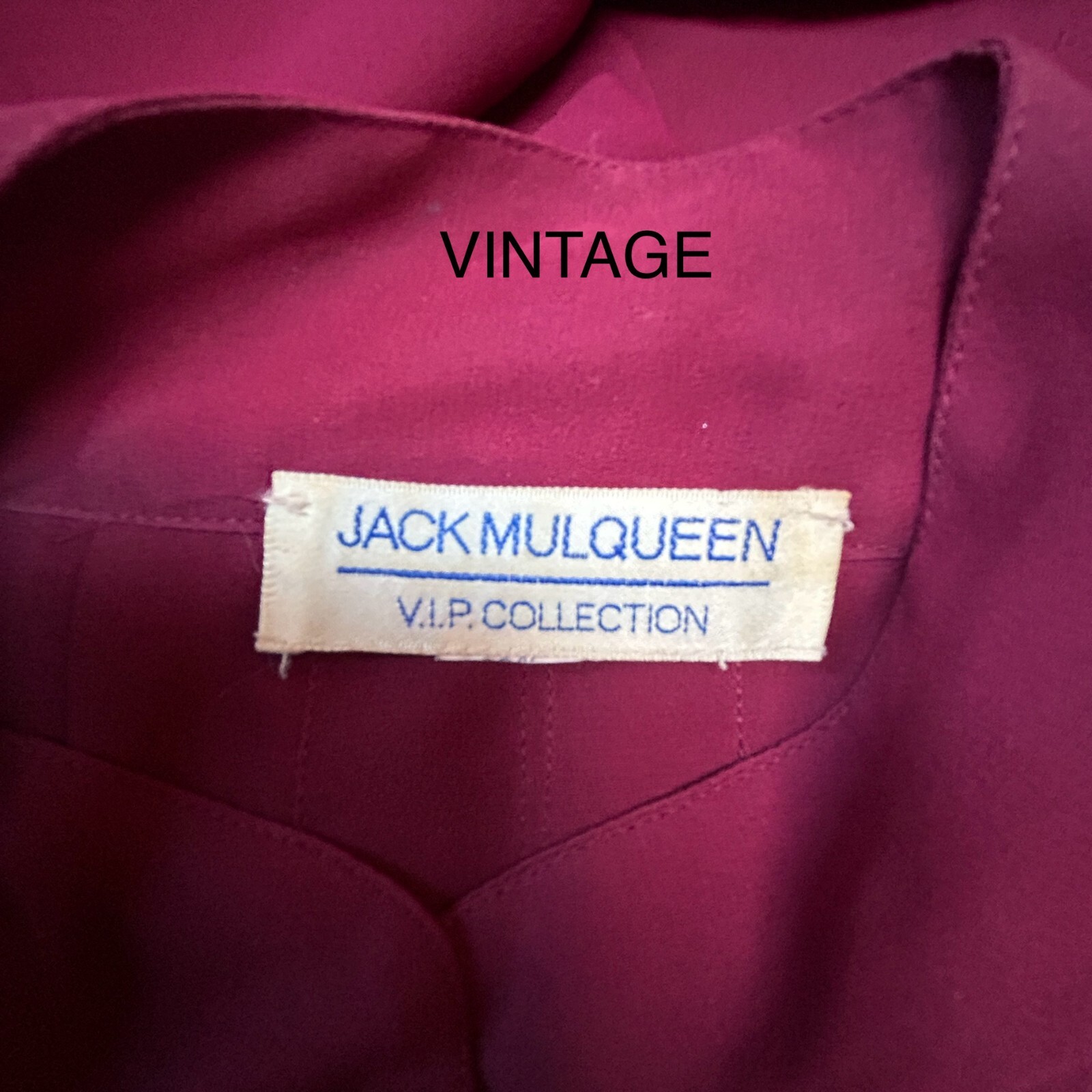Vintage Jack Mulqueen VIP Collection Womens Maroon Ruched Sleeve Tie-Neck Blouse
