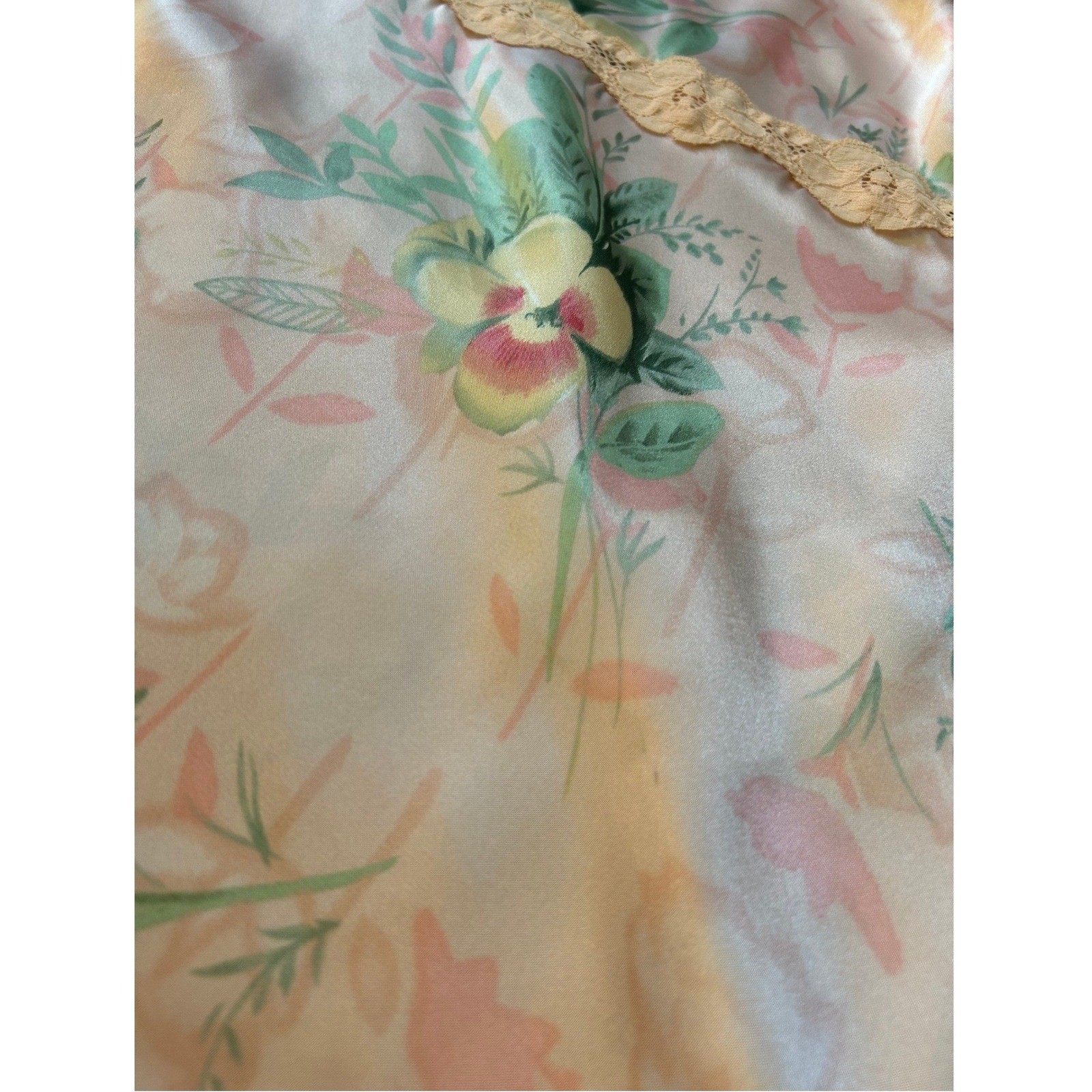 Vintage 90s Pink Floral Satin Slip Dress XS Open Back Lace Mini Nightgown Fairy