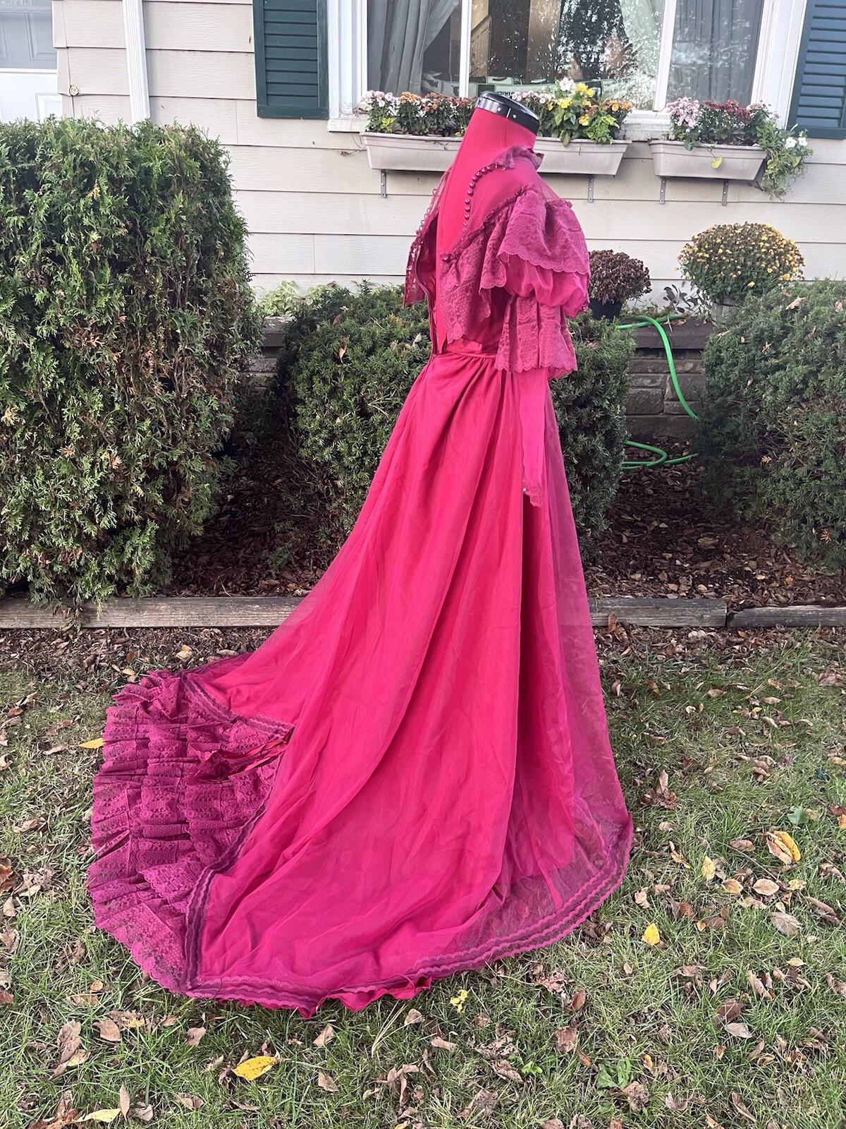 Vintage Prom Dress 1980s Does Victorian Puffy Sleeve High Collar Formal Maxi
