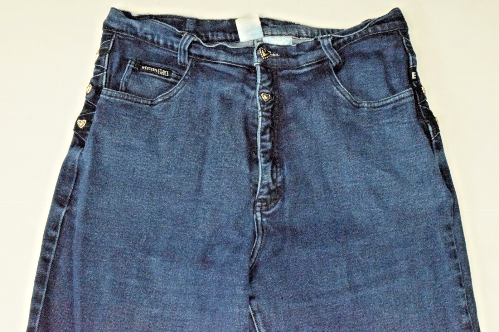 Vintage Jeans Western Ethics W32 L33 90s Blue Silver Heart Buttons High Waist