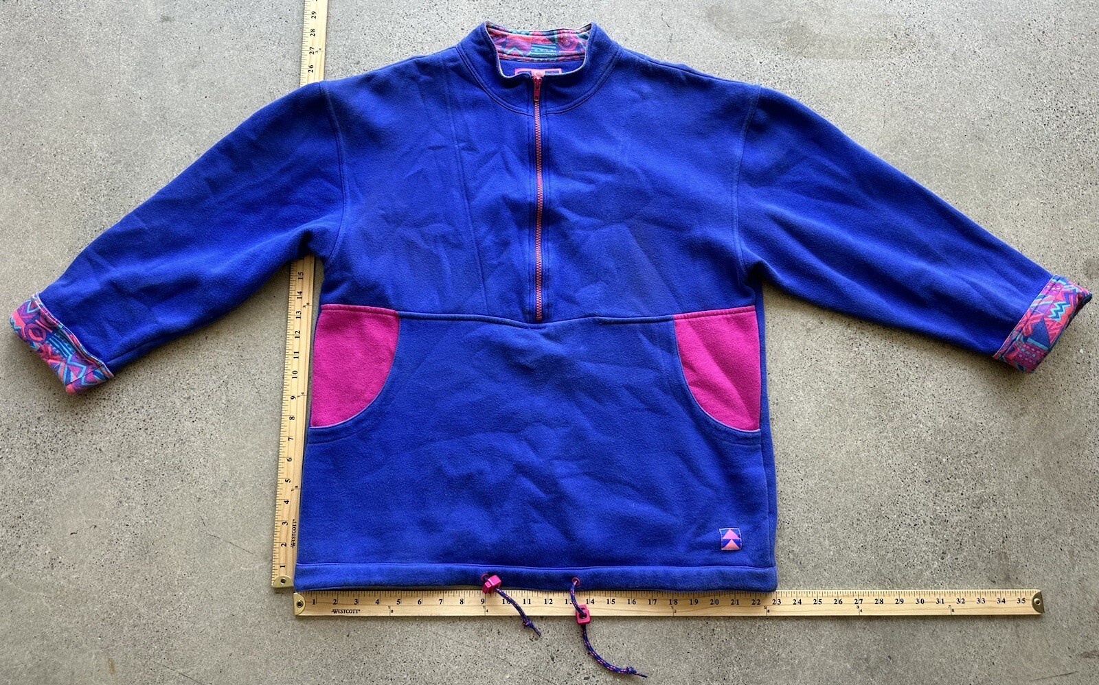 Vintage SSP Segrets Sun Prints Half Zip Blue & Pink Pullover Sweater Size M