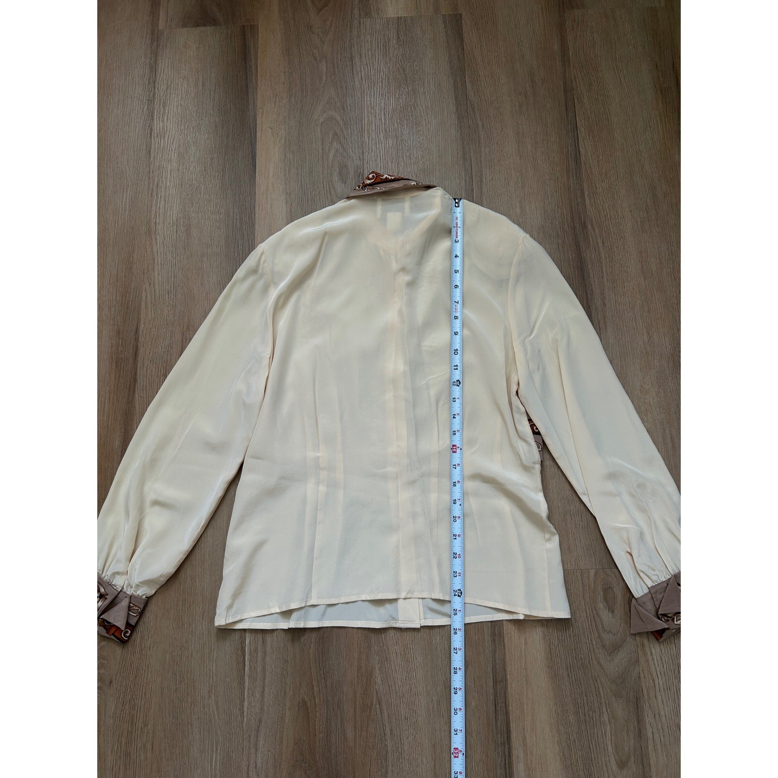 Francesca of Damon Vintage 100% Silk Blouse Trompe Loeil Vest Print Cream 10