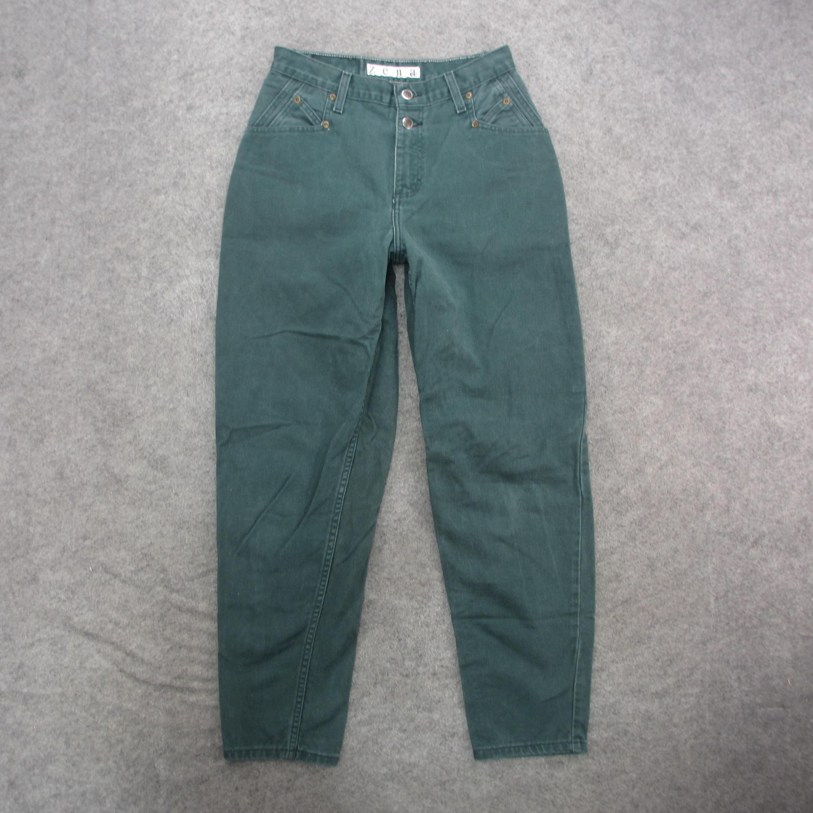 Vintage Zena Jeans Womens 10A Green High Rise Tapered 100% Cotton Pants 90s