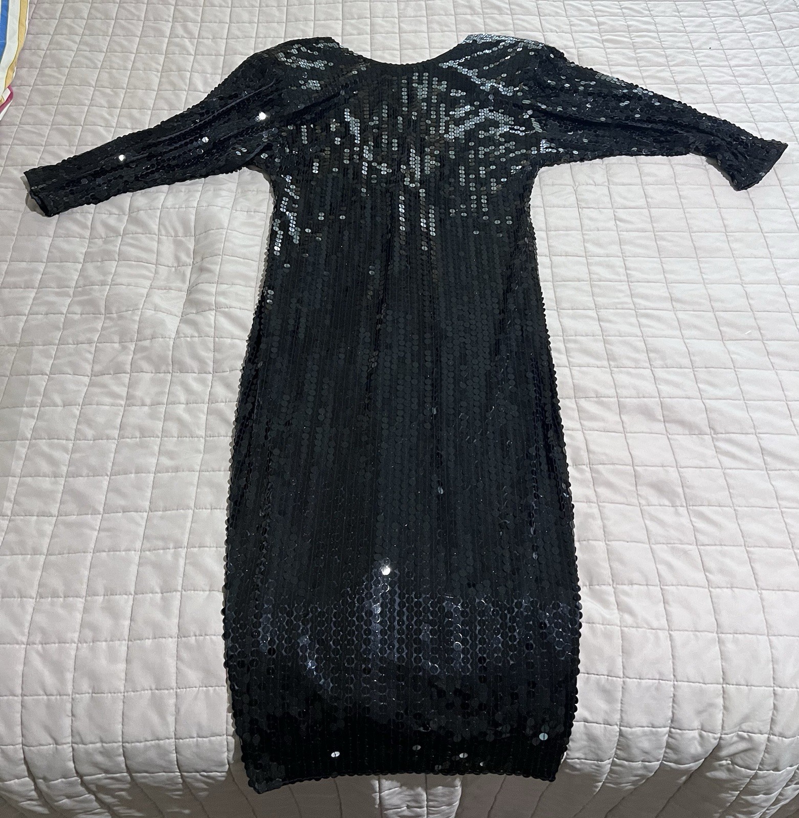 Vtg 80s Fashion LBD Little Black Dress Party Cocktail Midi All Over Sequin 10/12