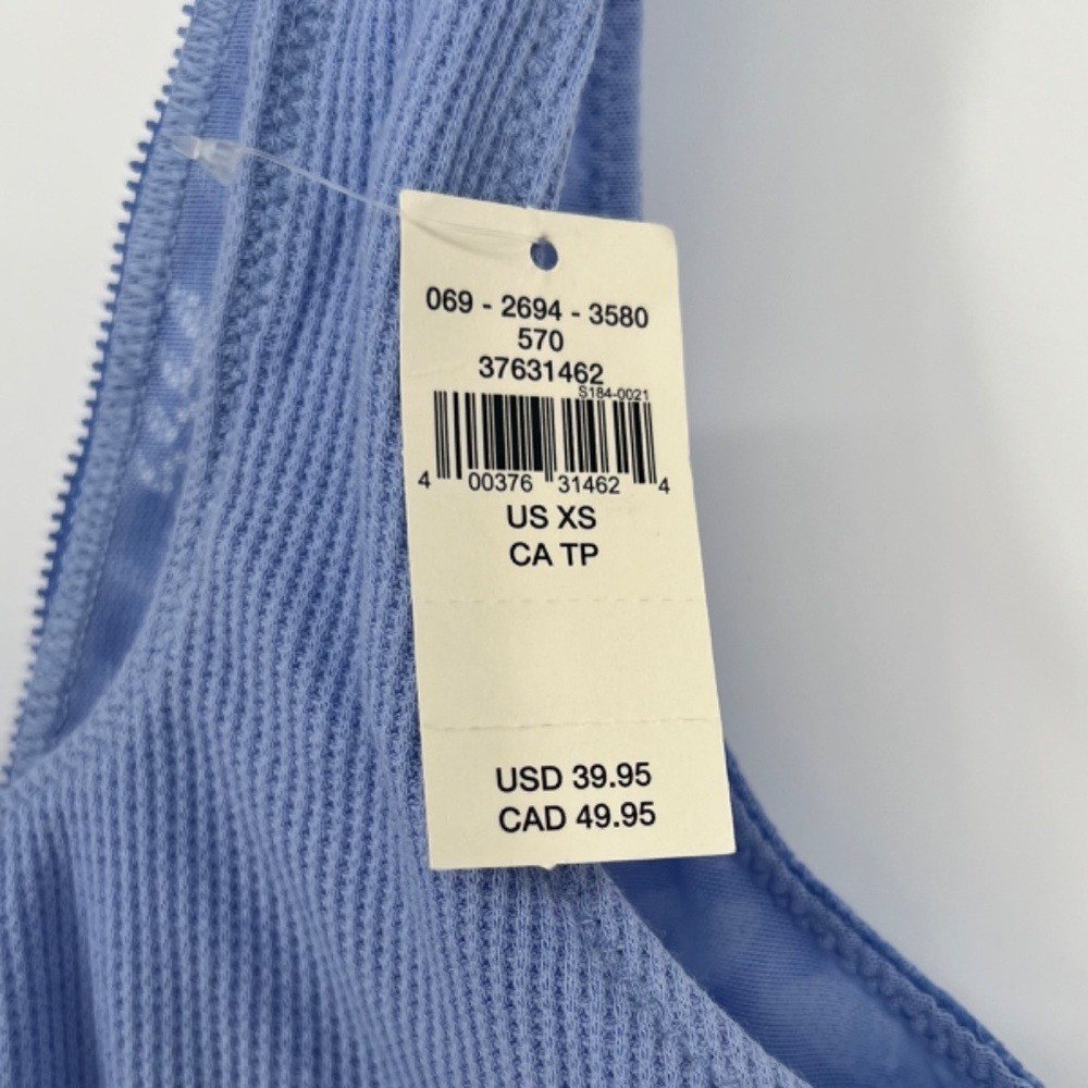Aerie Women’s Lace Back Longline Bralette Size XS Blue Mesh Pullover Shelf Bra